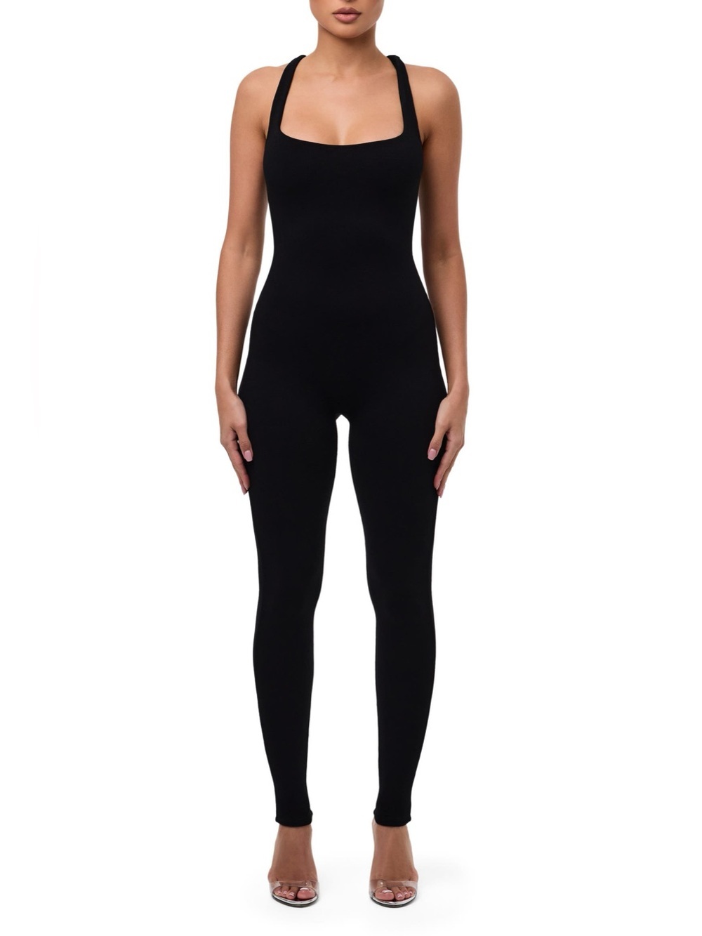 Naked Wardrobe Back In The Race Black Racerback Jumpsuit Romper XS